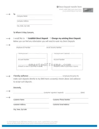 Blank Bmo Direct Deposit PDF Template