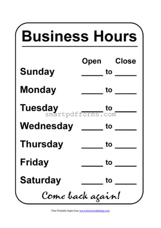Blank Business Hours PDF Template