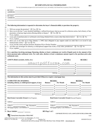 Blank Buyer Financial Information PDF Template
