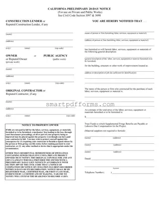 Blank California Preliminary 20 Day Notice PDF Template
