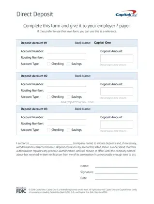 Blank Capital One Direct Deposit PDF Template