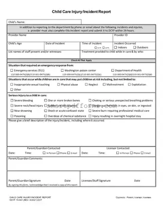 Blank Child Care Incident Report PDF Template