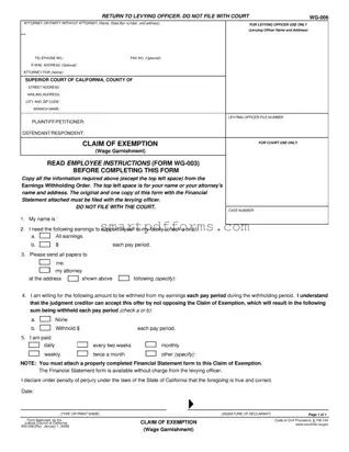 Blank Claim Of Exemption Wg 006 PDF Template