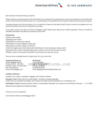 Blank Claim Passenger Property PDF Template
