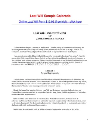 Blank Colorado Will PDF Template