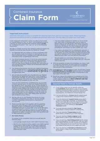 Blank Combined Insurance Claim PDF Template