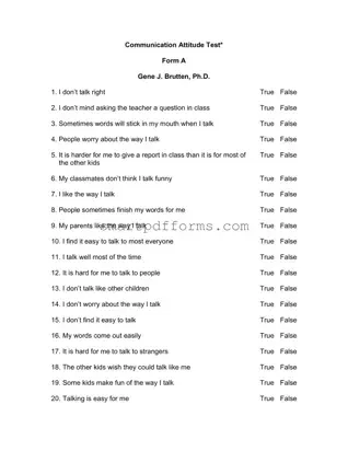 Blank Communication Attitude Test A PDF Template