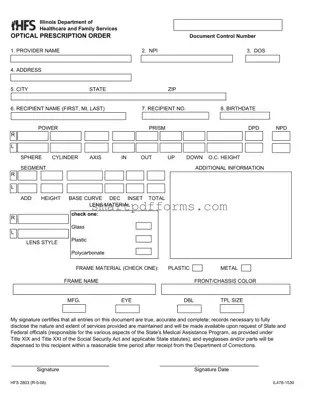 Blank Contact Lense Prescription PDF Template