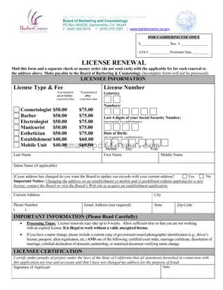 Blank Cosmetology License Renewal California PDF Template