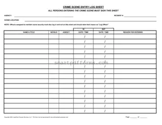 Blank Crime Scene Entry Log PDF Template