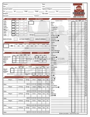 Blank D20 Modern Sheet PDF Template