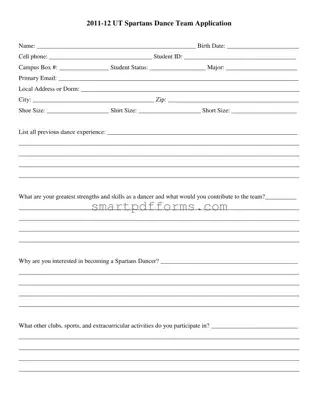 Blank Dance Application PDF Template