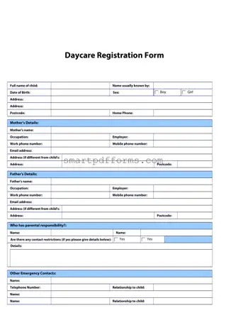 Blank Daycare Registration PDF Template