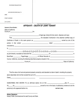 Blank Death Of Joint Tenant PDF Template