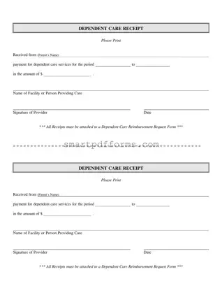 Blank Dependent Care Receipt PDF Template