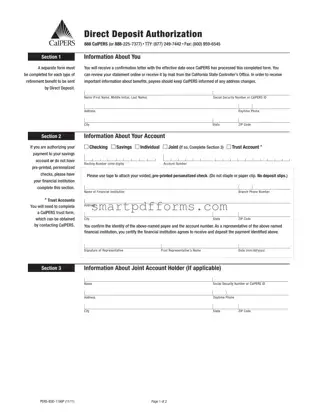 Blank Direct Deposit Authorization Calpers PDF Template
