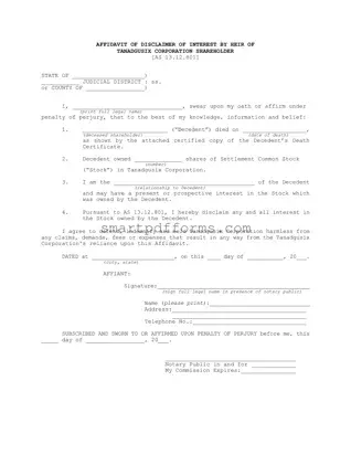 Blank Disclaimer Inheritance PDF Template