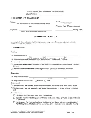 Blank Divorce Decree PDF Template