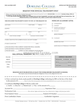 Blank Dowling College Transcript PDF Template