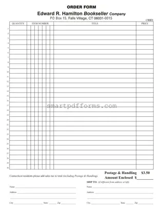 Blank Edward R Hamilton Order PDF Template