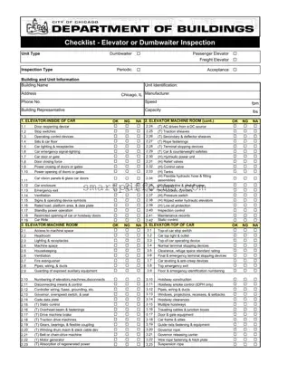 Blank Elevator Inspection Checklist PDF Template
