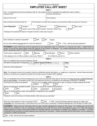 Blank Employee Call Off Sheet PDF Template