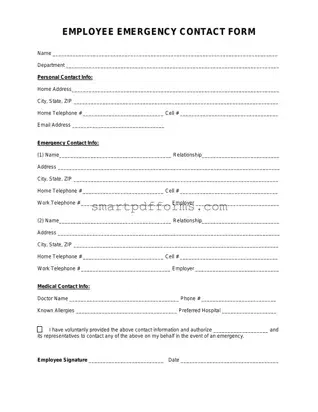 Blank Employee Emergency Contact PDF Template