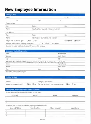 Blank Employee Information PDF Template