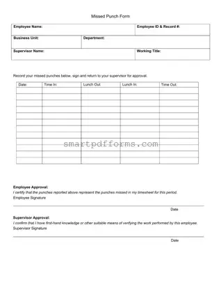 Blank Employee Missed Punch PDF Template