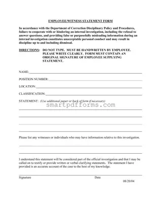 Blank Employee Statement PDF Template