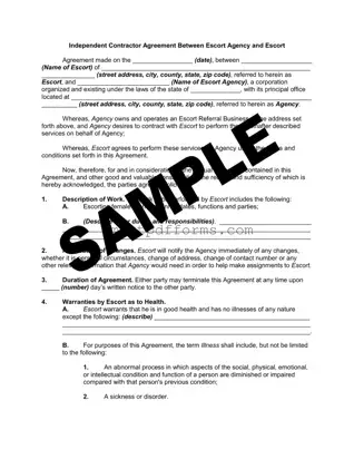 Blank Escort Agency Contract PDF Template