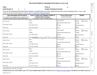 Blank Example Of Twc Work Search Log PDF Template