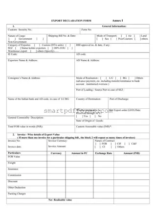 Blank Export Decleration PDF Template