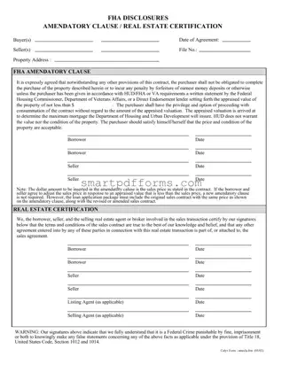 Blank Fha Amendatory Clause PDF Template
