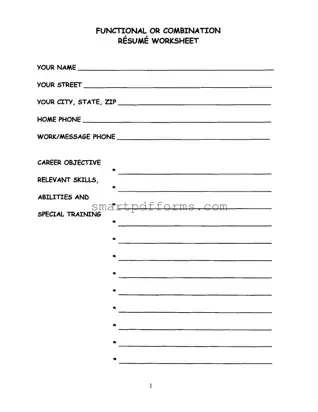 Blank Fill In The Resume Worksheet PDF Template
