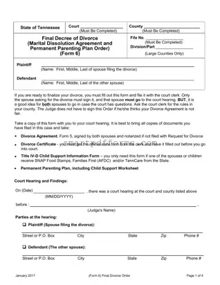 Blank Final Divorce Order Tennessee PDF Template