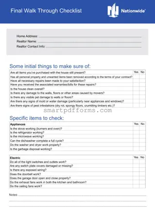 Blank Final Walk Through Checklist PDF Template