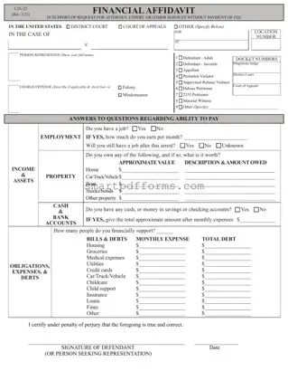Blank Financial Affidavit CJA-23 PDF Template