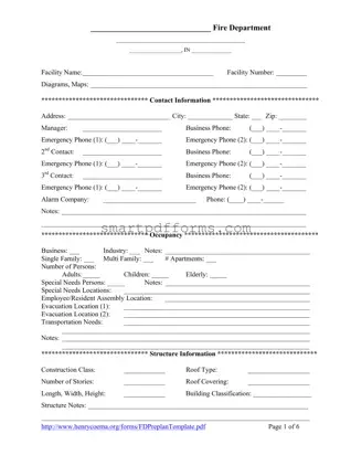 Blank Fire Department Pre Plan PDF Template