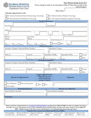 Blank Florida Hospital PDF Template