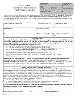 Blank Food Stamp Application Alabama PDF Template
