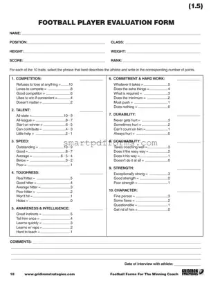 Blank Football Player Evaluation PDF Template