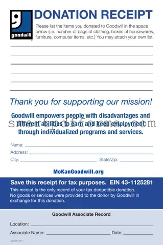 Blank For Goodwill Donated Goods PDF Template