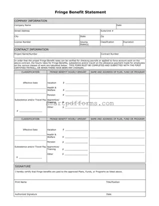 Blank Fringe Benefit PDF Template
