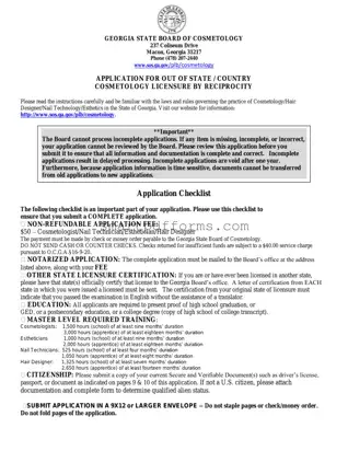 Blank Georgia Cosmetology Reciprocity PDF Template
