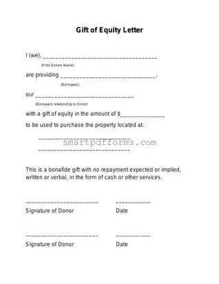Blank Gift Of Equity Letter PDF Template