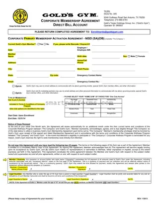 Blank Golds Gym Application PDF Template