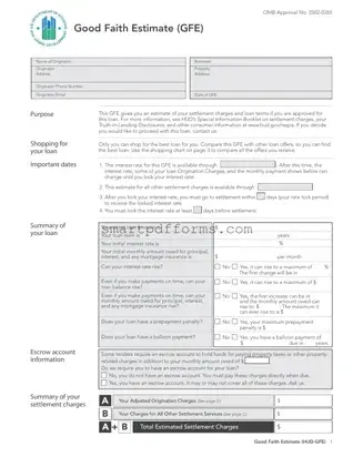 Blank Good Faith Estimate PDF Template
