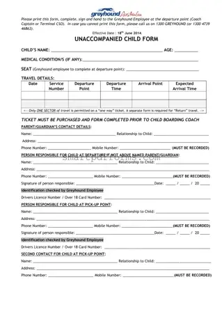 Blank Greyhound Unaccompanied Minor PDF Template
