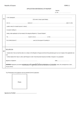 Blank Guyana Passport Renewal PDF Template